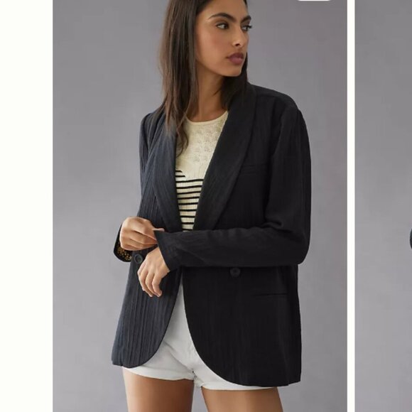 Anthropologie Daniel Rainn Double-Breasted Blazer Black Floral Lining size M - Picture 1 of 13